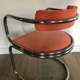 Victoria chair 70s chrome structure and terracotta-colored alacantara fabrics