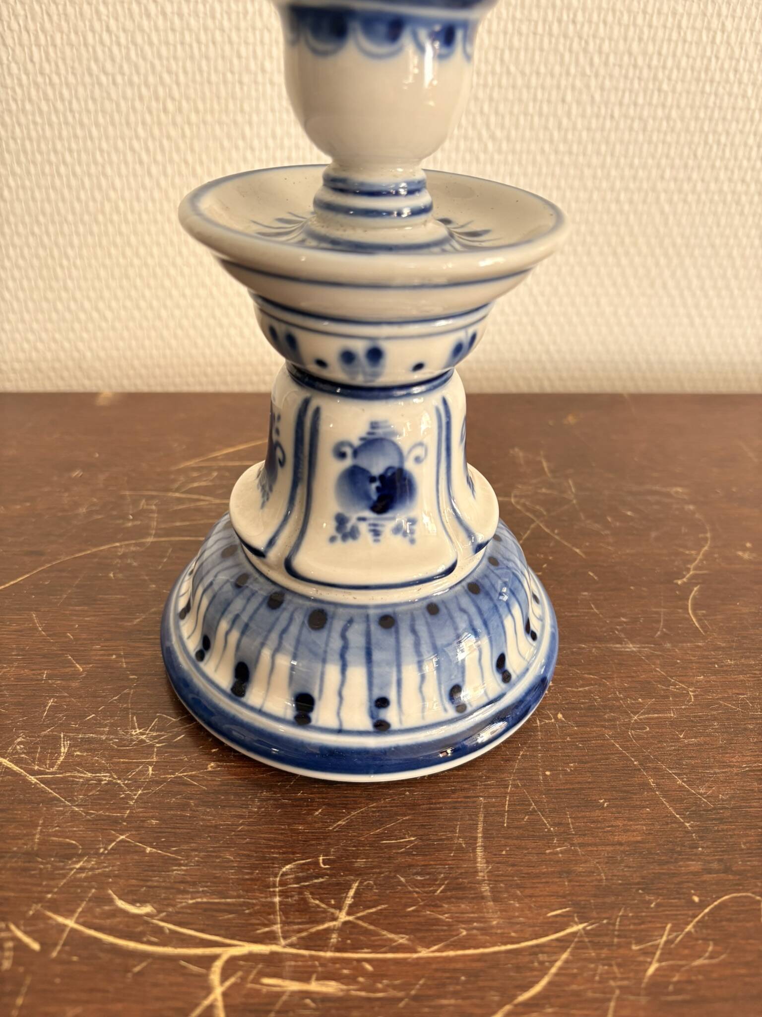 Vintage Russian Blue Ceramic Candle Holder Gjel Handmade