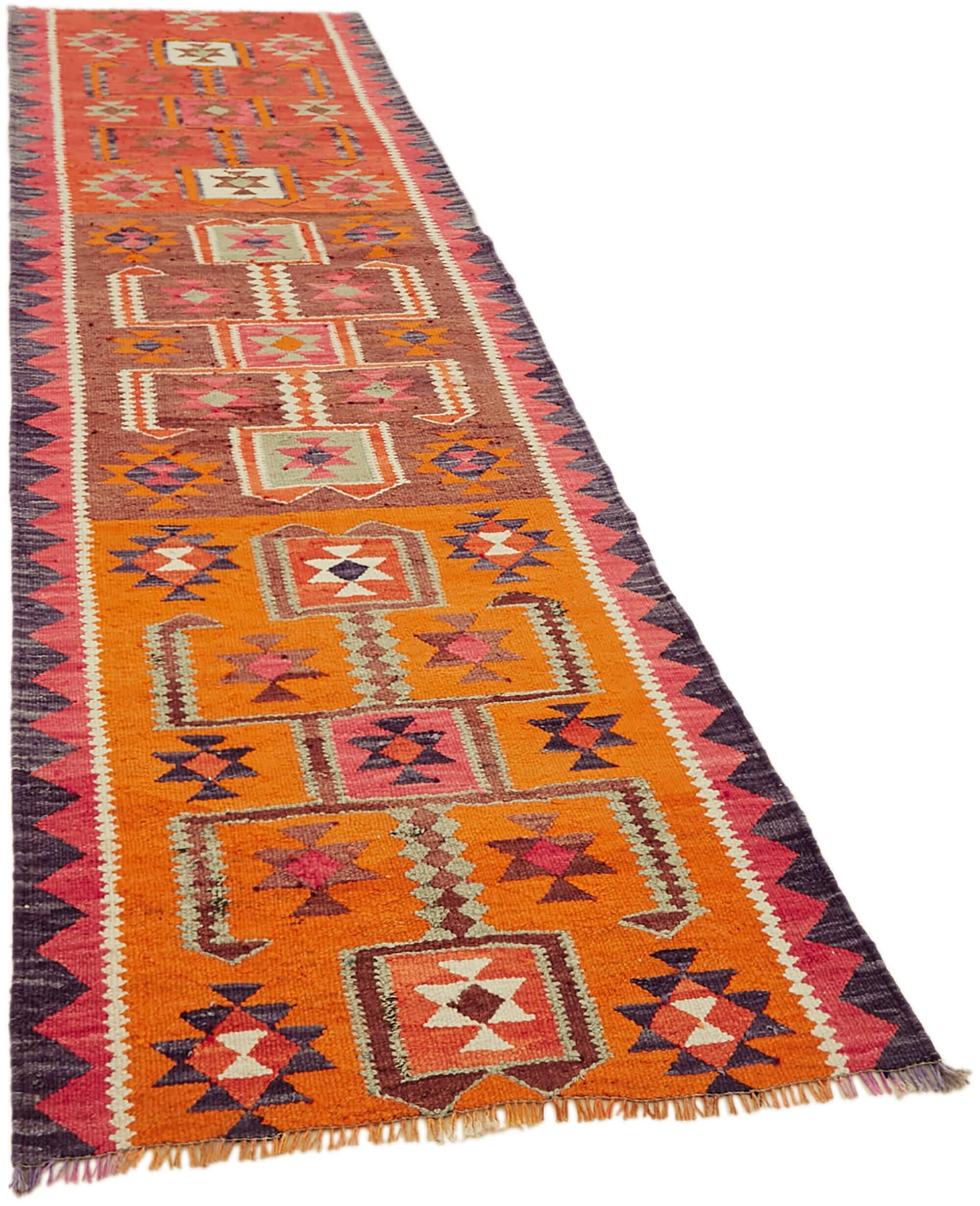 Turkish Handwoven Vintage Herki Kilim 93 cm x 316 cm