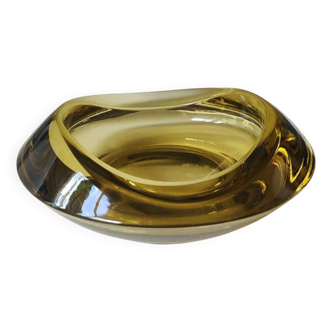 Bohemian Czech design empty pocket. Made of amber blown art glass by Rudolf Jurnikl.
