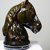 Vintage 1980s glazed terracotta horse or chess knight head