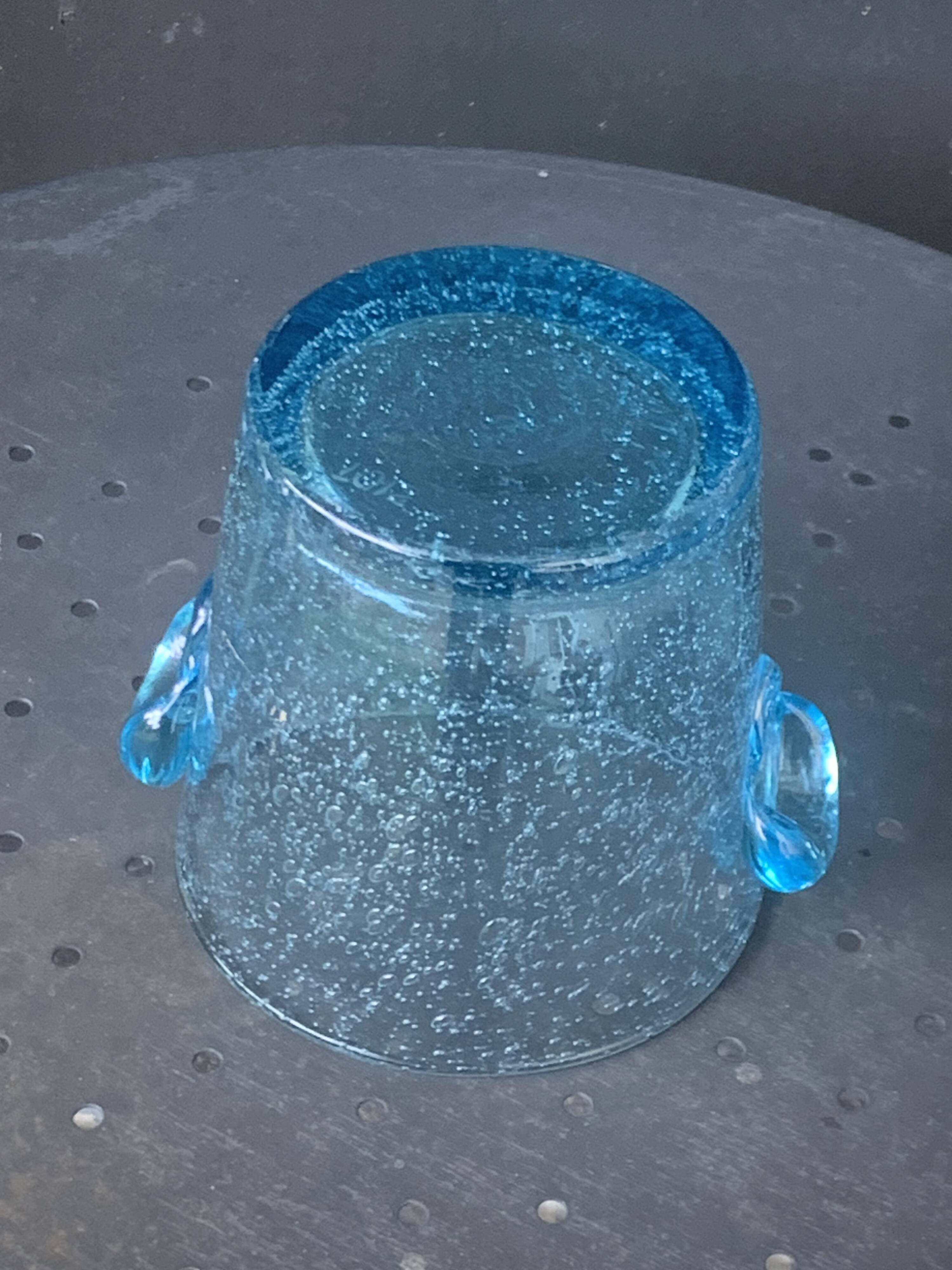 Vintage Biot Blue Blown Glass Ice Bucket