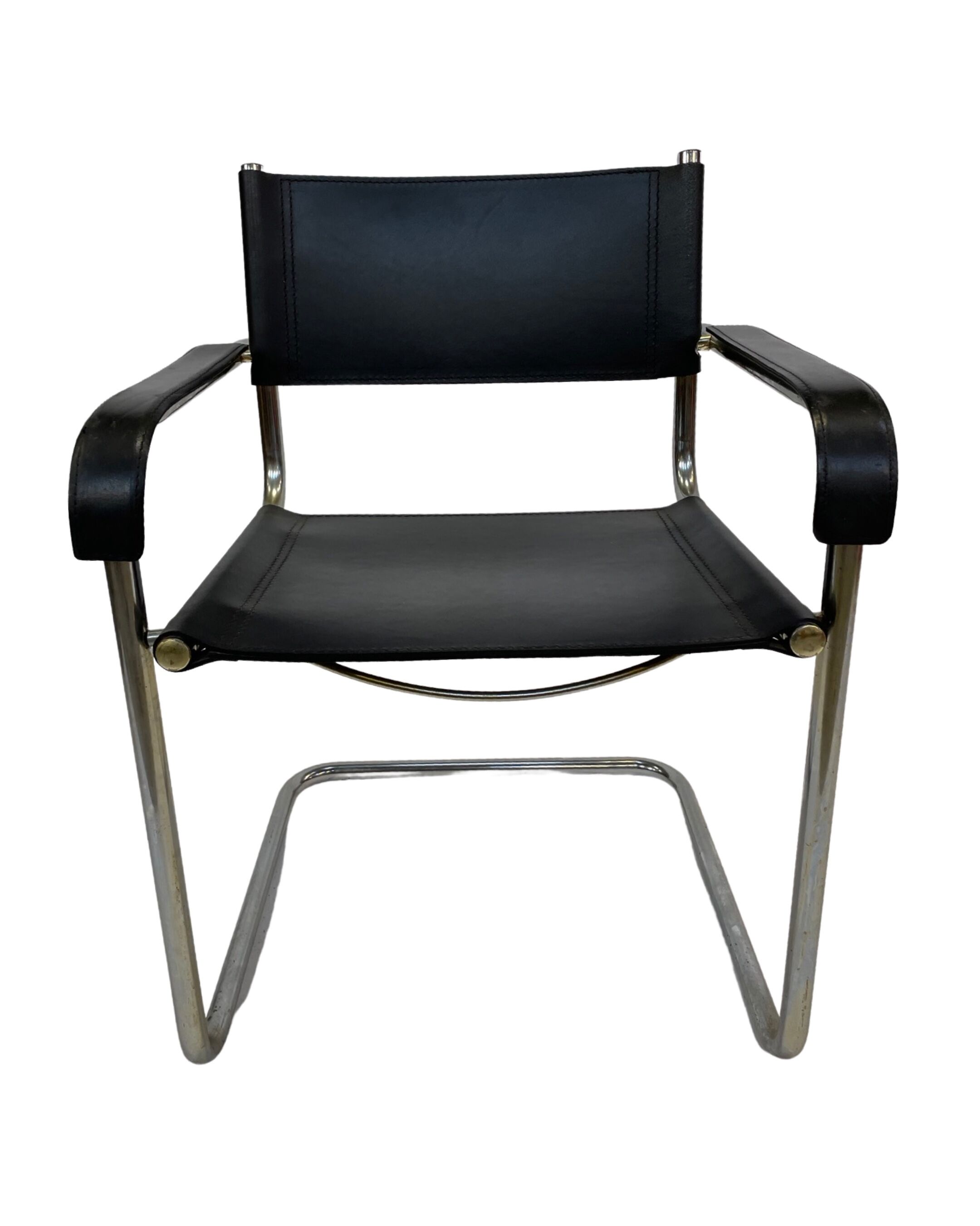 Set of 4 bauhaus cantilever chairs black leather and chrome design
