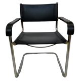 Set of 4 bauhaus cantilever chairs black leather and chrome design