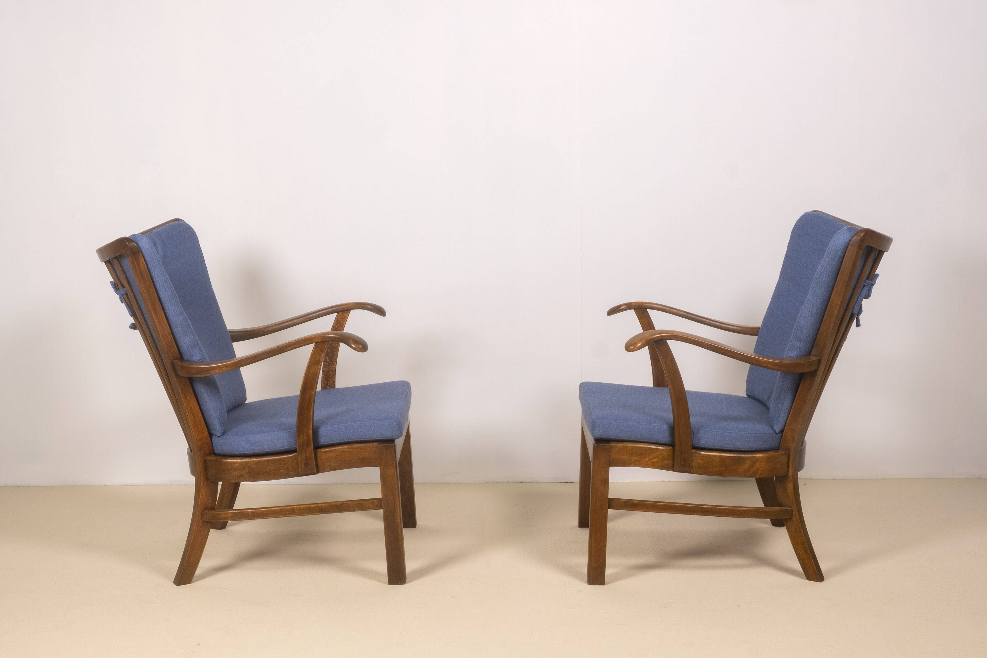 1940s Lounge Chairs by Tyge Hvass, Model 1628 for Fritz Hansen, Denmark