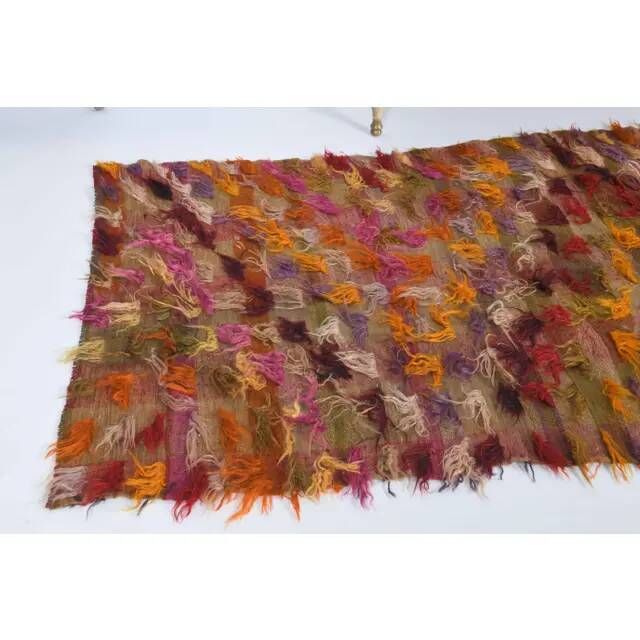 Vintage Turkish Hand-Knotted Wool Cotton Red Kilim Runner Rug 103x220