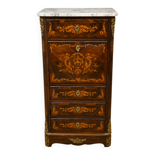 Secrétaire à abattant de style Louis XV en bois précieux marqueté