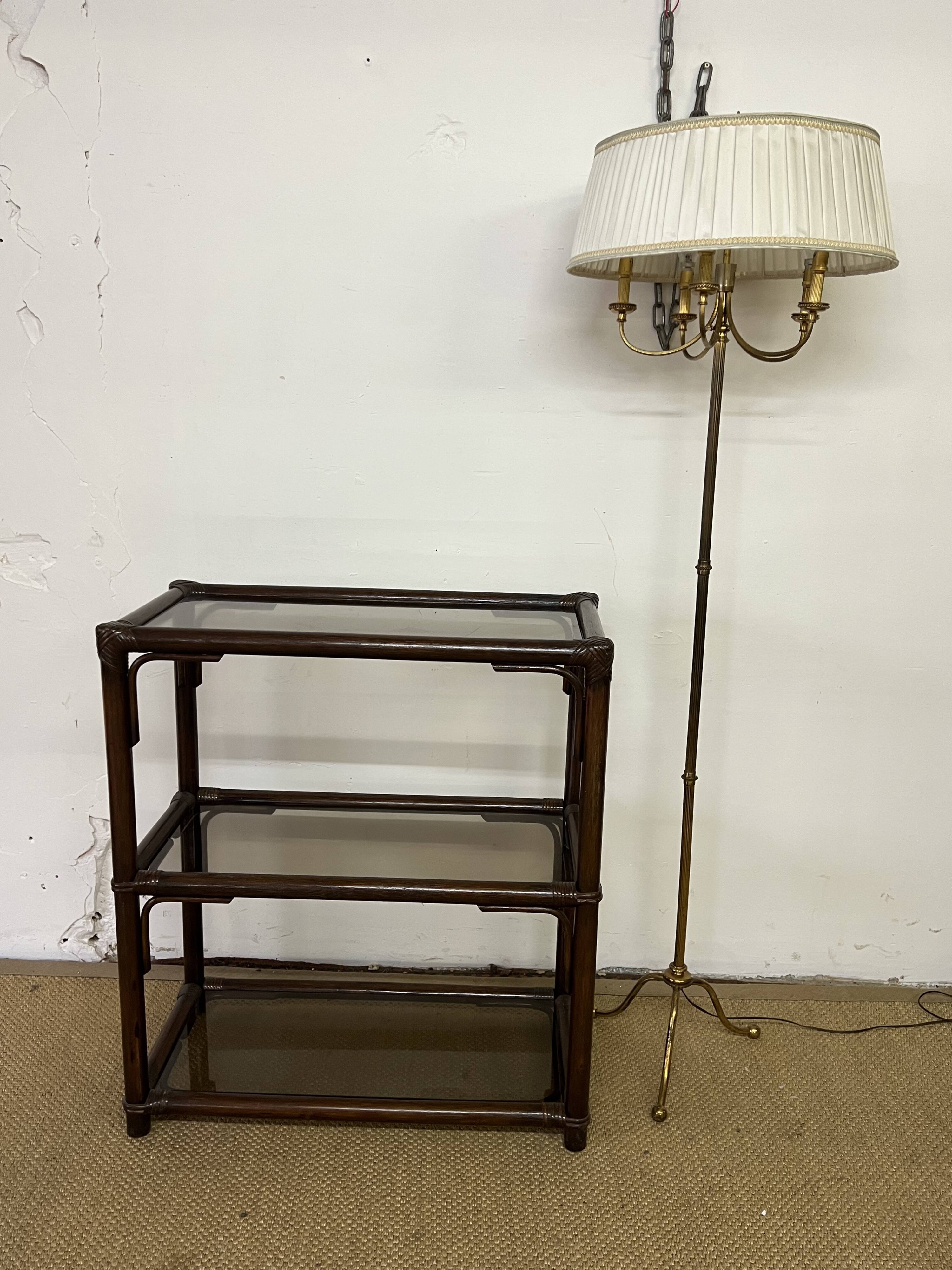 Rattan and smoked glass bookcase shelf