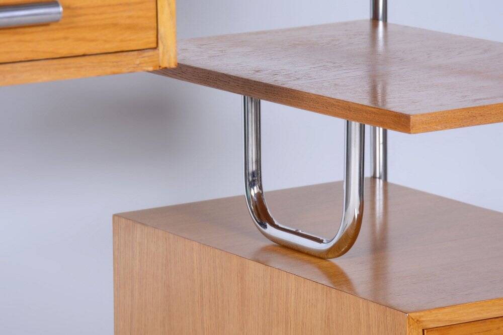 Bauhaus Writing Desk in Oak, Chrome-Plated Steel, Germany, 1930s
