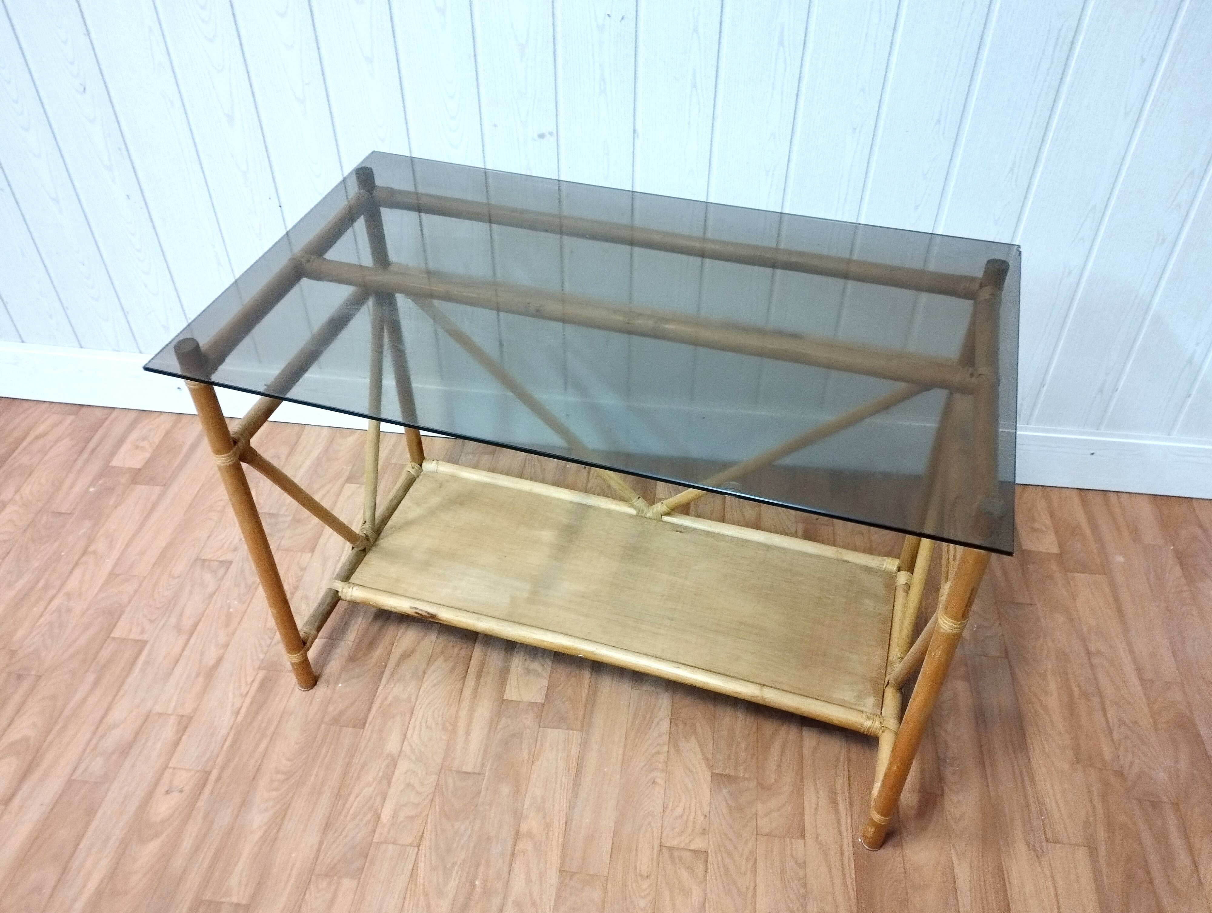Vintage rattan and smoked glass desk