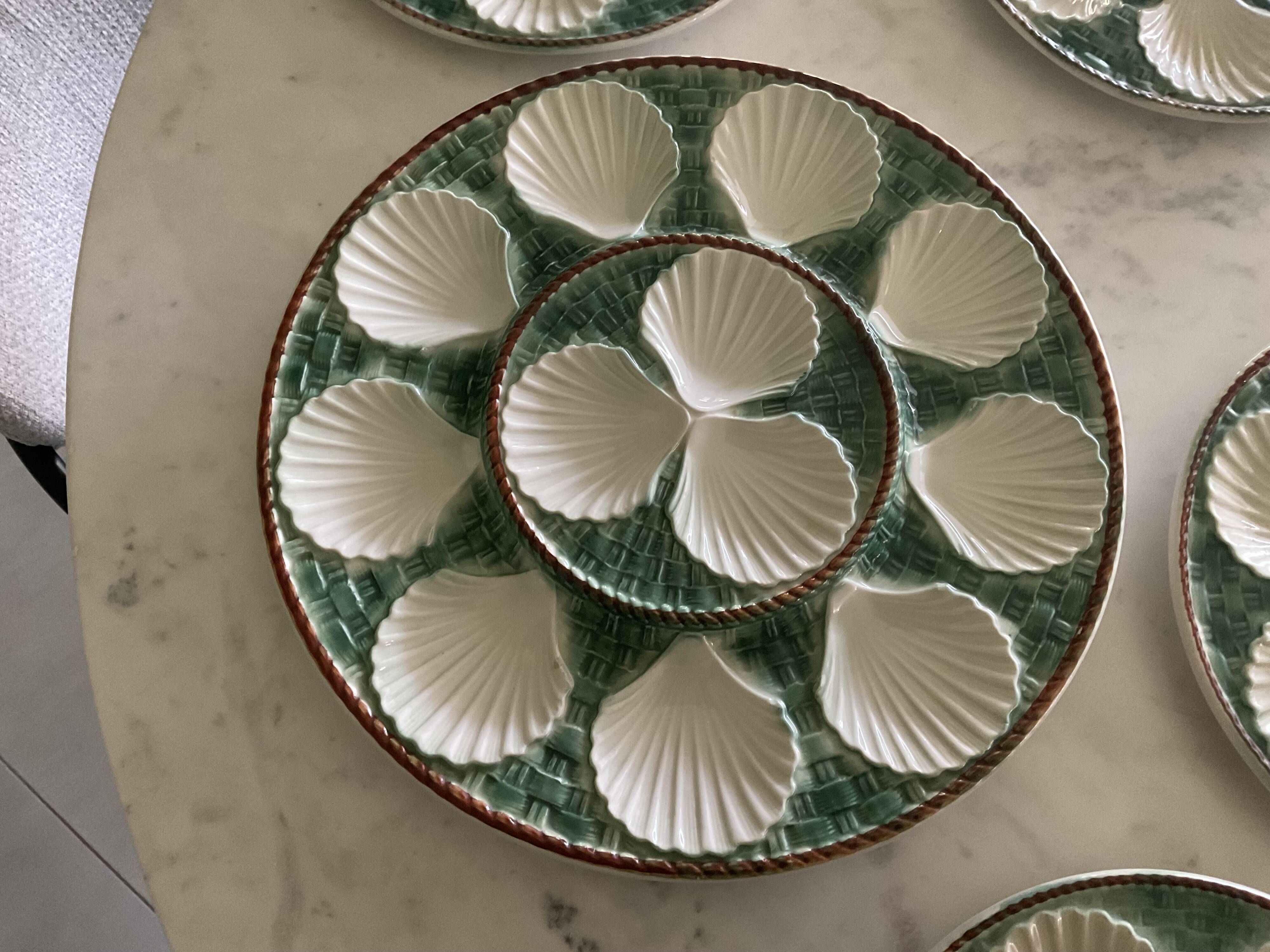 6 oyster plates and Longchamps barbotine dish
