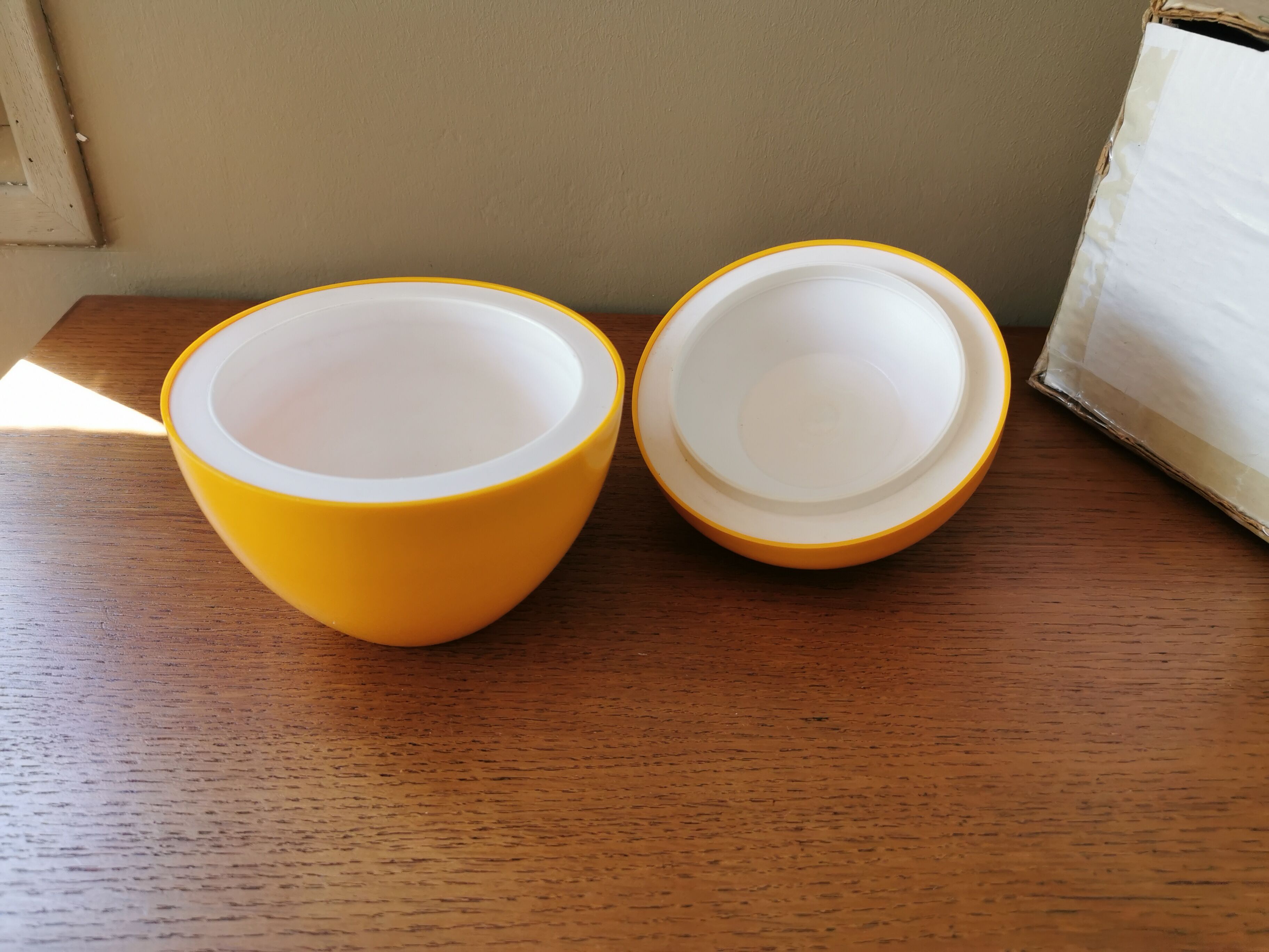 Vintage ice bucket shape yellow apple in its packaging