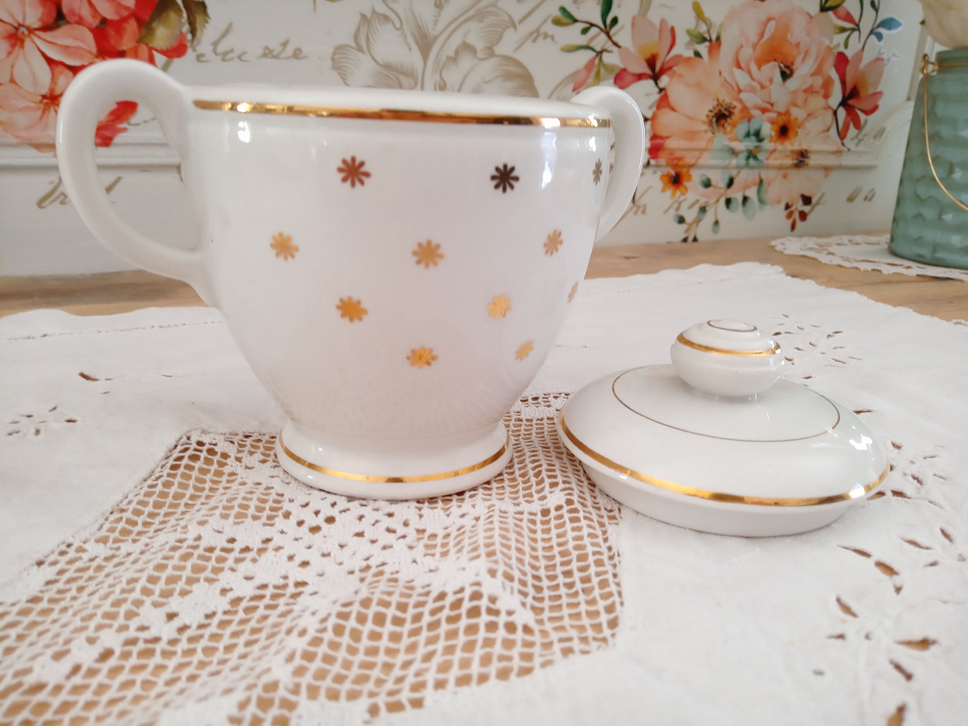 Sugar Lunéville KG France white decoration gold stars