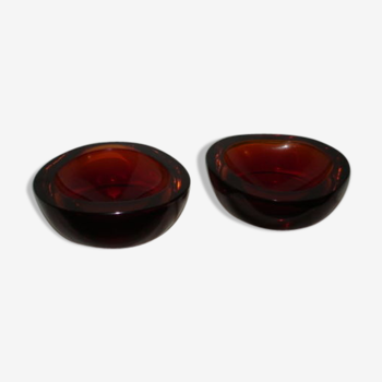 Pair of Seguso Murano red selenium XX ° cups