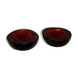 Pair of Seguso Murano red selenium XX ° cups