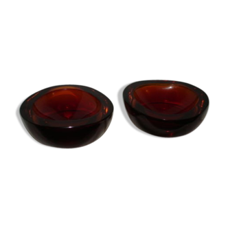 Pair of Seguso Murano red selenium XX ° cups