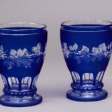 Pair of cut cobalt blue Bohemian crystal glasses on stems — Circa 1900