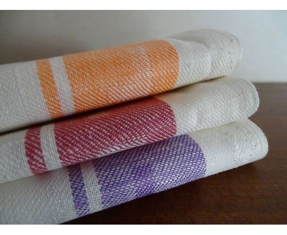 3 vintage embroidered cotton tea towels 89 x 49