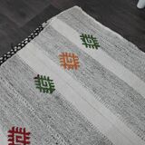 Vintage Turkish Kilim Rug 162x192 cm, Grey Stripes and Colorful Patterns