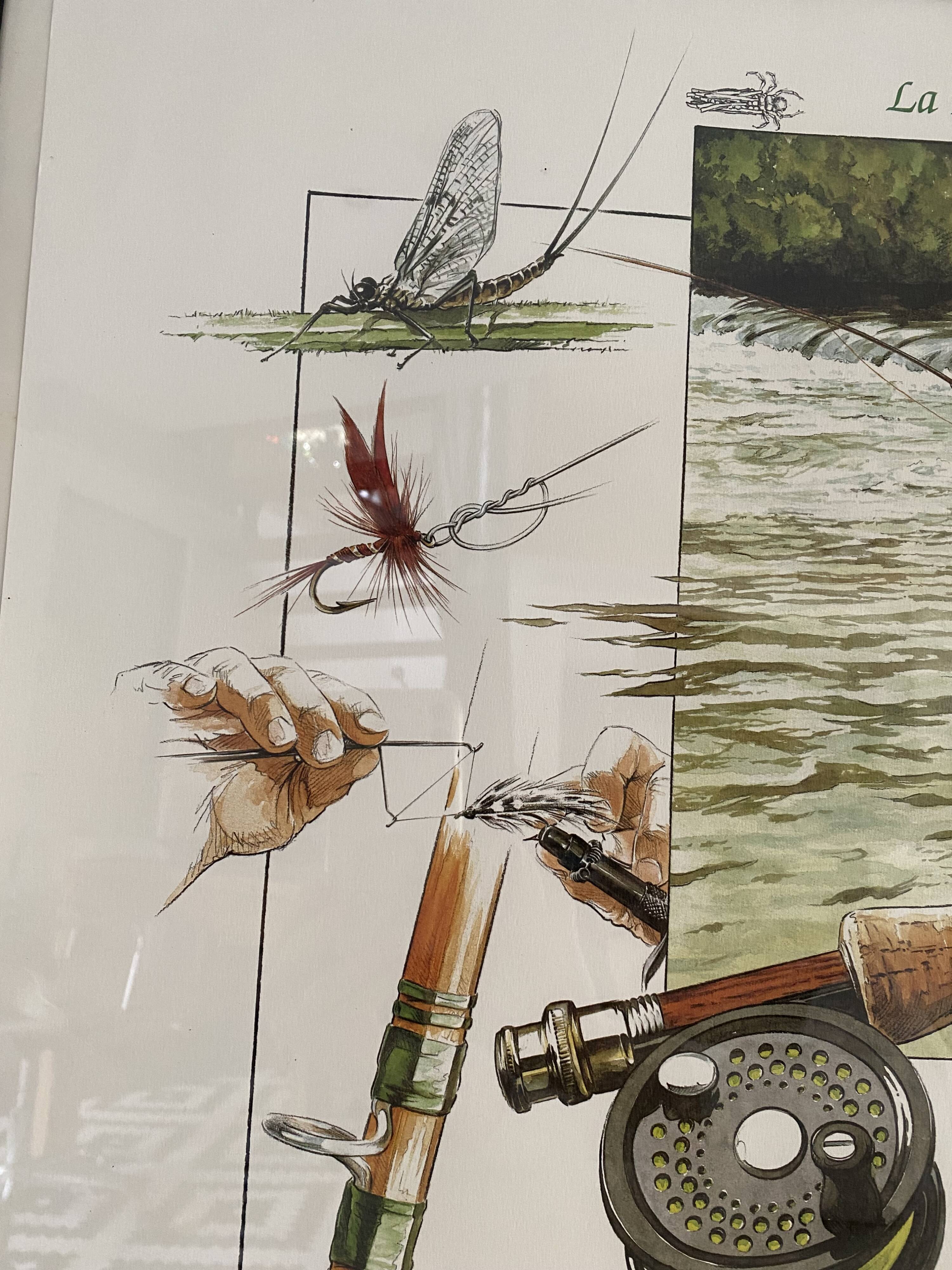 Tableau Image d'Épinal "La Pêche à la Mouche" Olivier Claudon
