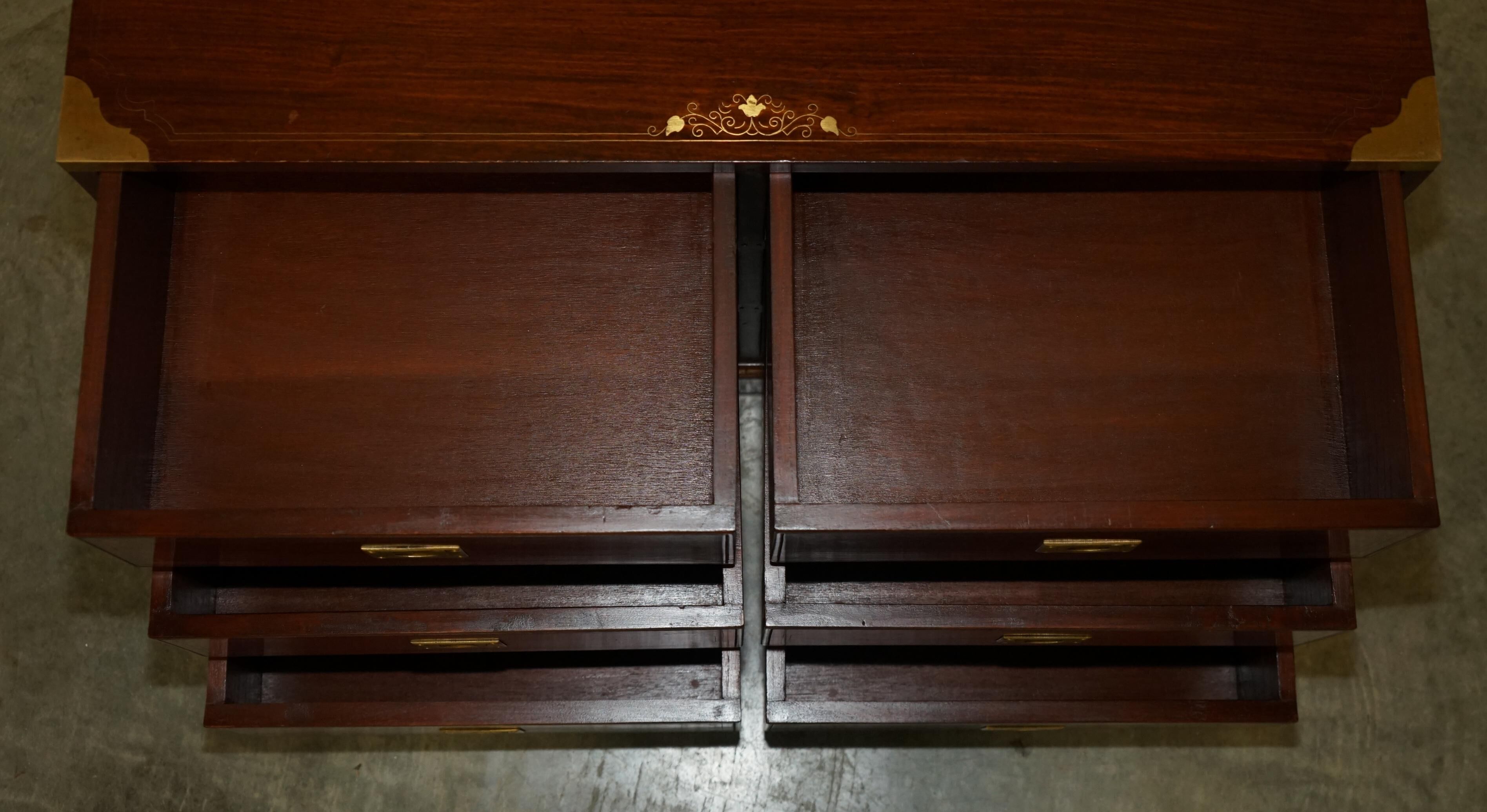 Vintage Anglo-Indian hardwood commode with brass inlays.