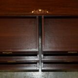 Vintage Anglo-Indian hardwood commode with brass inlays.