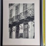 Rémy Duval – Parisian balcony, photoengraving from 1946 – Framed under glass