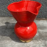 Red Pitcher Vase with Gold Accents Attributed to André Baud - Vallauris