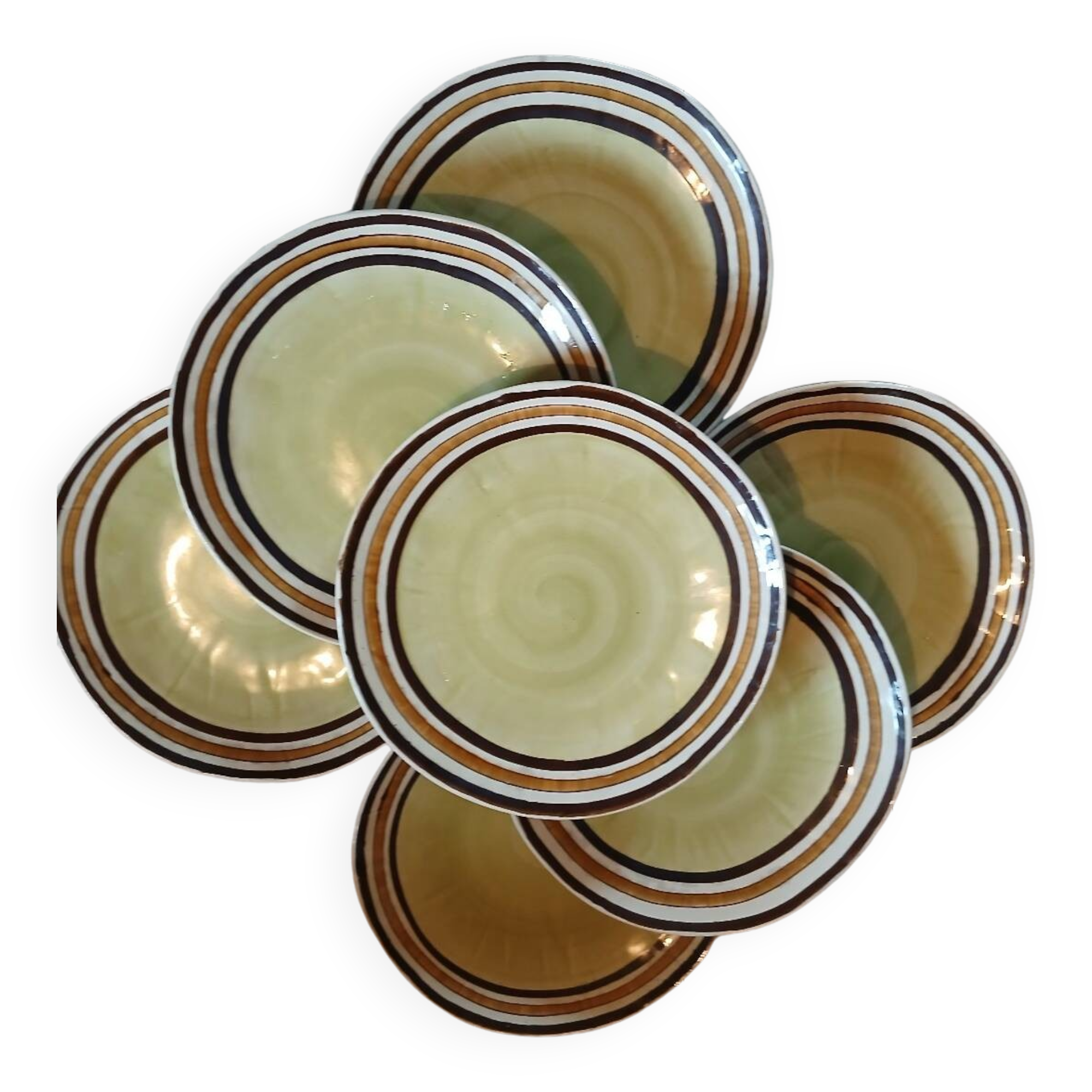 7 old stoneware flat plates