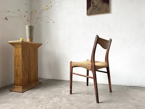GS60 chair in exotic wood and straw, Arne Wahl Iversen, 1960s