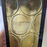 Pretty iron and glass lantern In very good condition black iron color of yellow glass relief circ