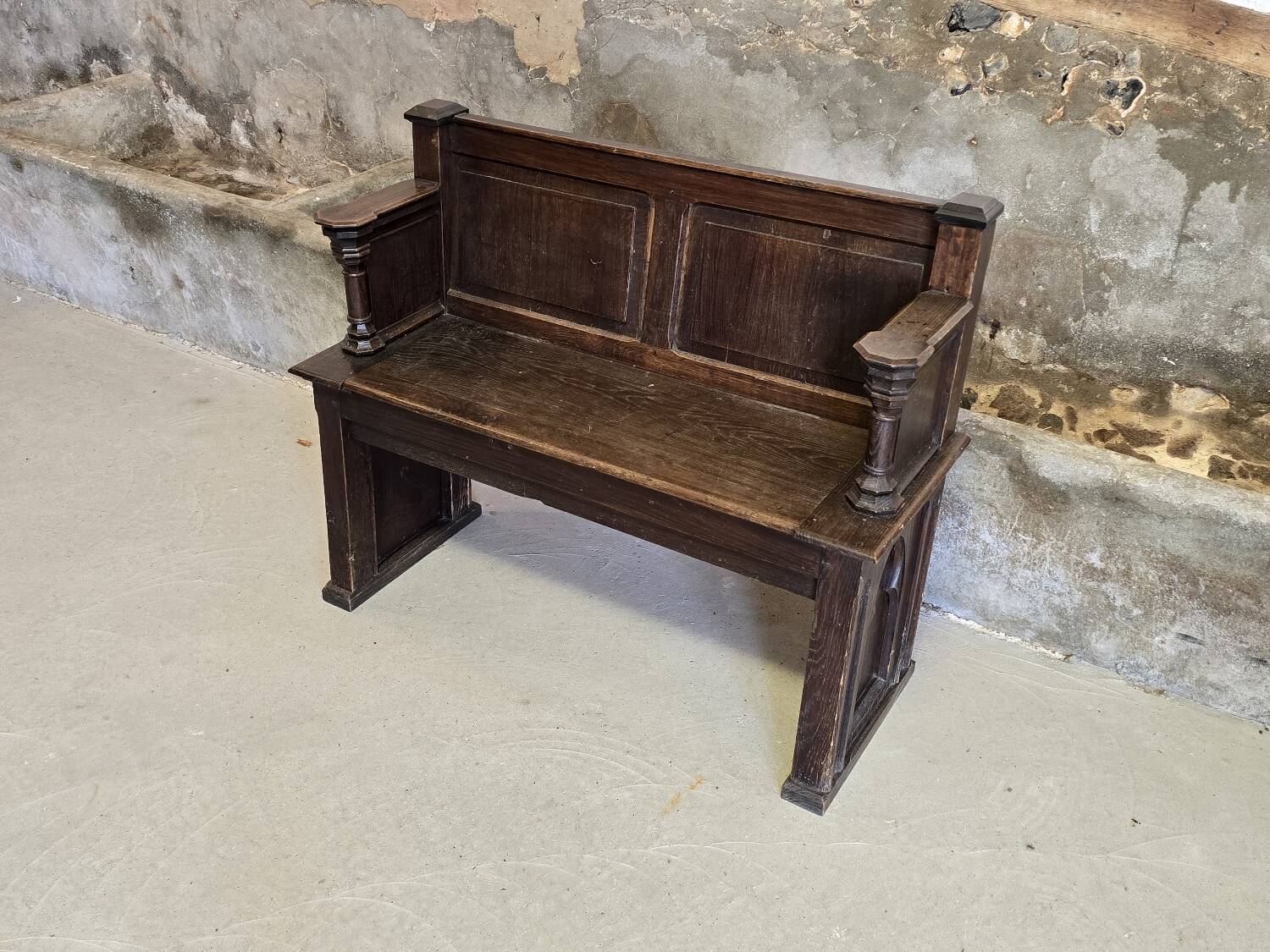 Small 19th century church chest bench in solid oak