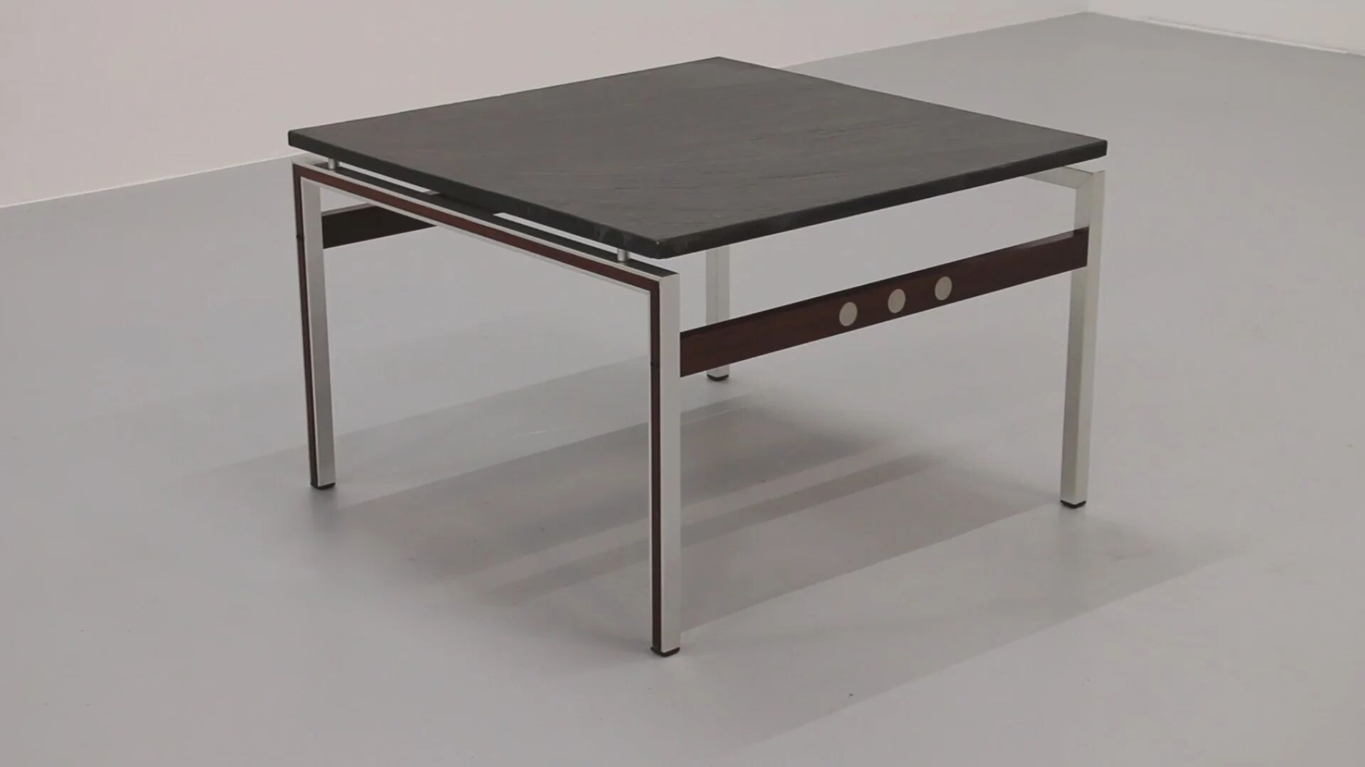 Table basse en ardoise, chrome et bois, 1970 Danemark