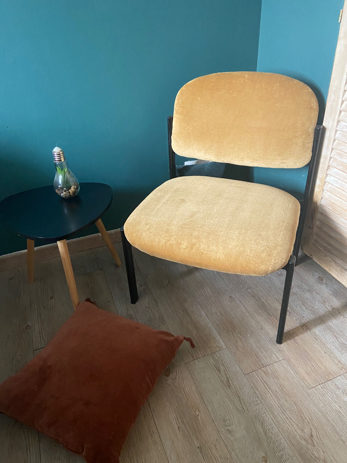 Velvet and metal armchair