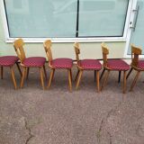 Set of 6 wooden bistro chairs with vintage cushion from the 70s/80s/90s
