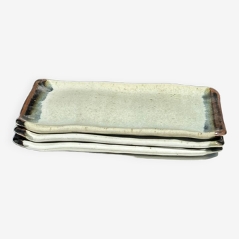 Trio of small rectangular serving dishes white and black Indonesian ceramic 21x16