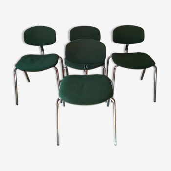 4 chaises vertes vintage strafor steelcase chrome