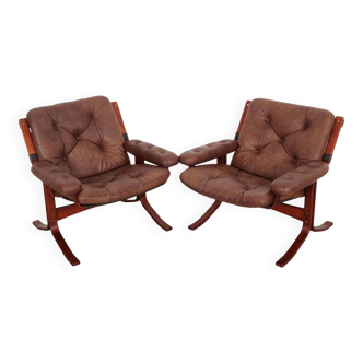Set of two leather armchairs, Norwegian design, 1970s, production: Norway