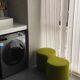 Double organic pouf "Peanut" in matte olive green fabric – Design Con