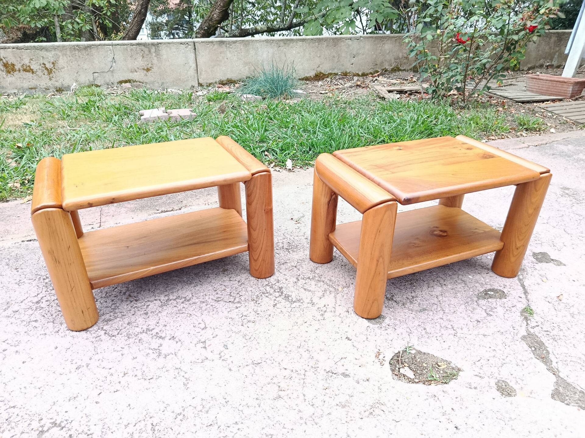 Brutalist bedside tables in elm