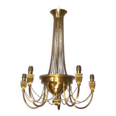 Lustre de style néoclassique en laiton décoré de guirlandes de perles