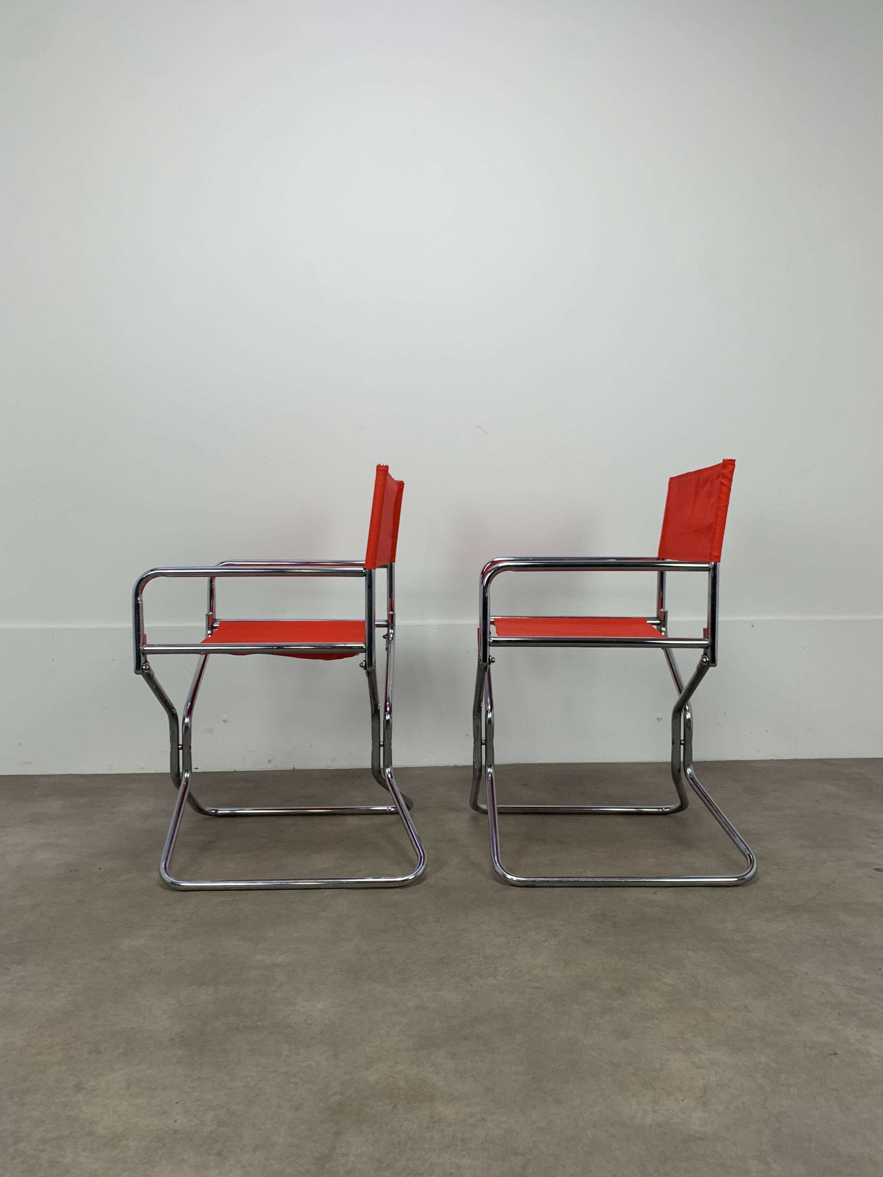 Pair of Lafuma chrome "director" folding chairs