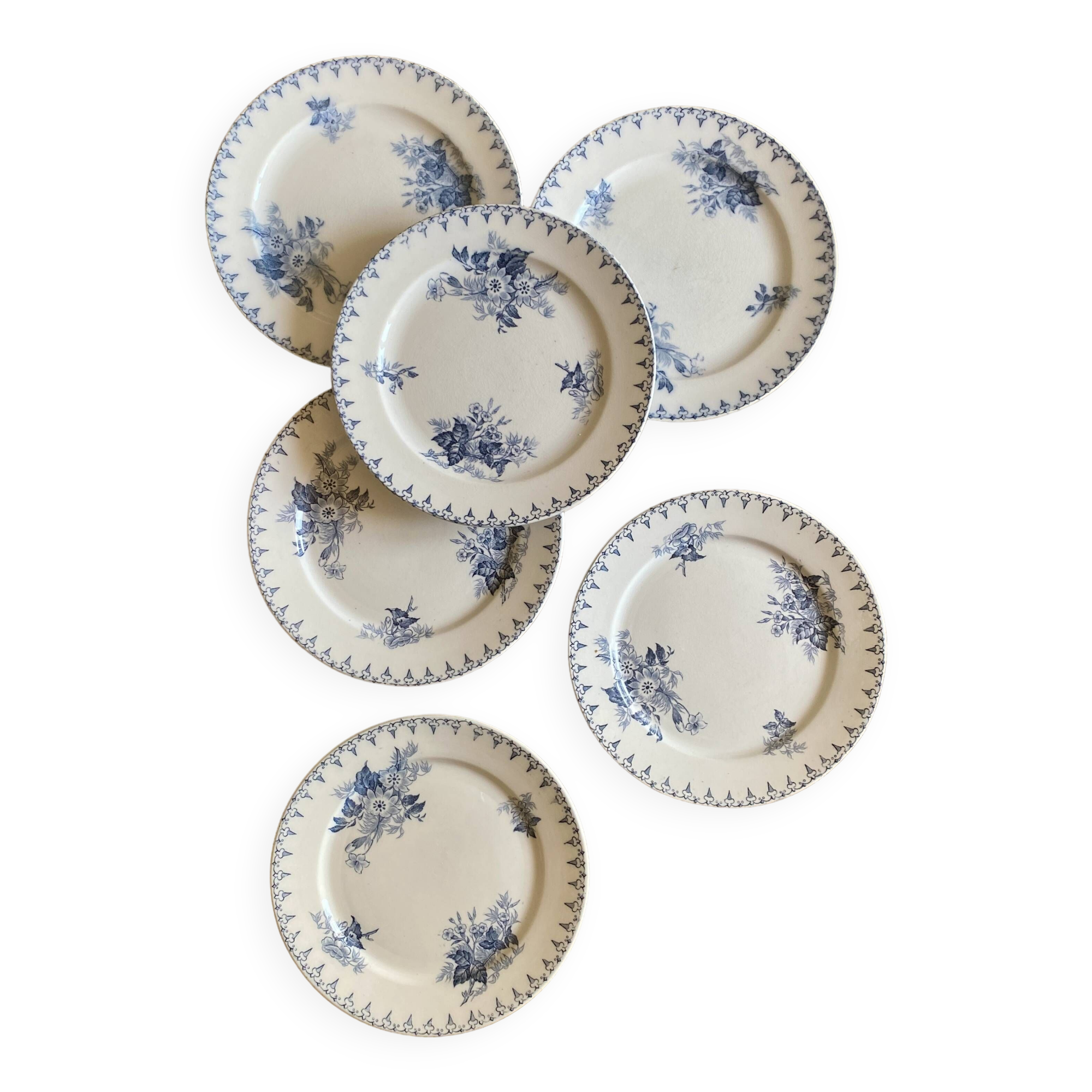 Set of 6 old dessert plates - Flore de Sarreguemines