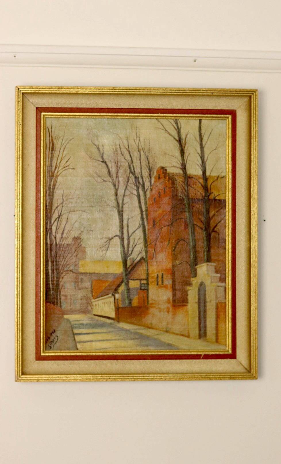 Oil painting on Swedish canvas from the mid-1940s "Street" by Sven Bertil Berg – Vintage and framed.
