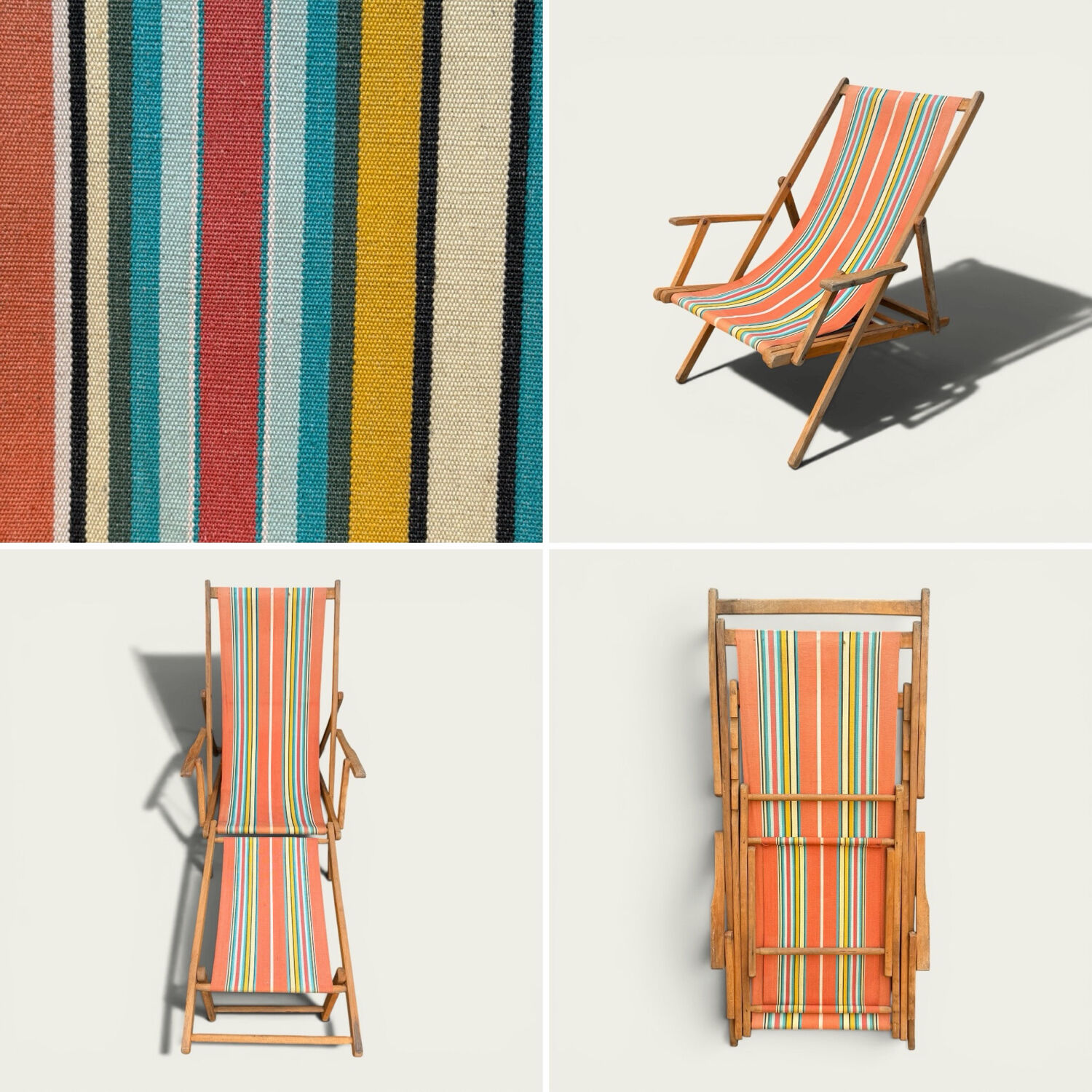 Vintage striped multicoloured deck chair with original patina.