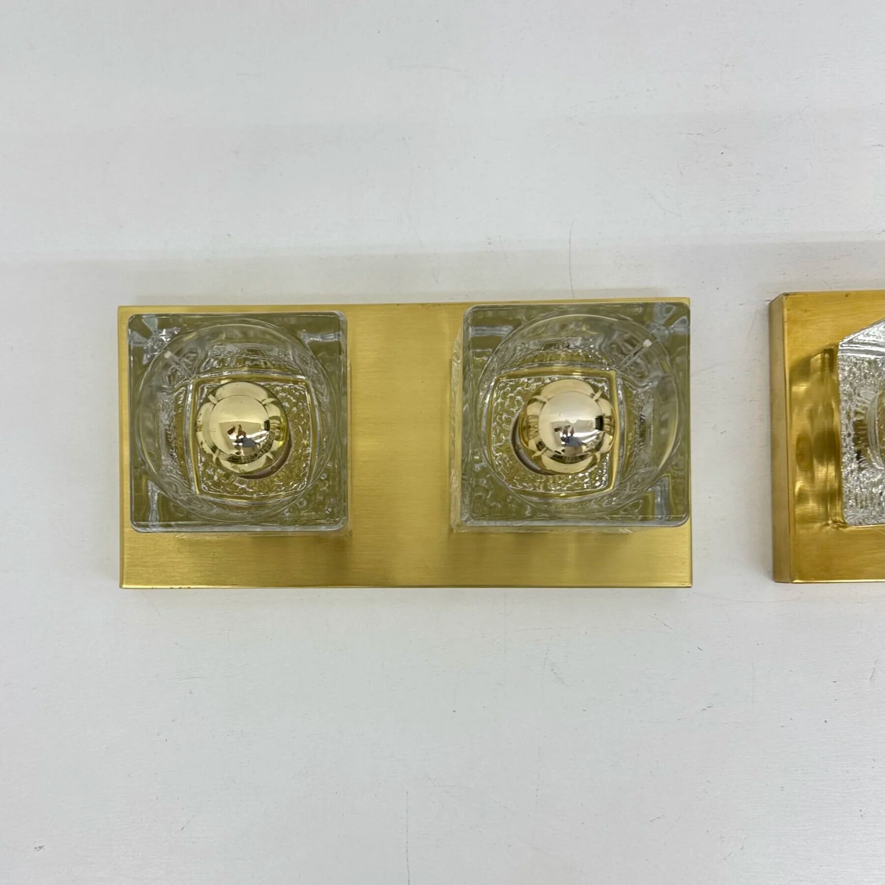 Pair of Peil & Putzler ice cube glass wall lamps, 1970s