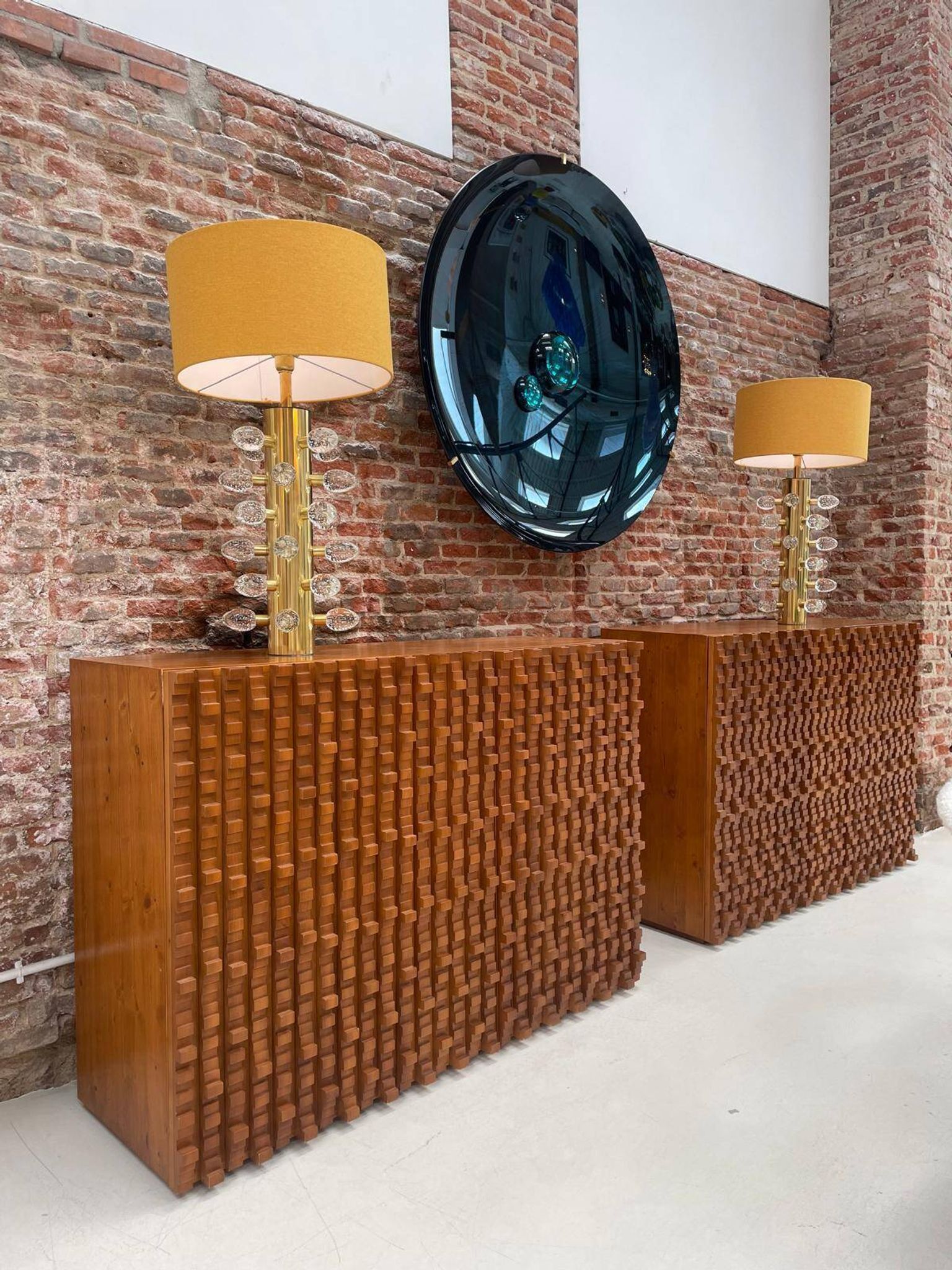 Contemporary Craftsmanship Solid Wood Pair of Brutalist Italian Sideboards