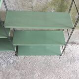Double metal string shelf - 6 shelves, 3 uprights - vintage 1960