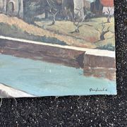 Tableau paysage provençal avec bassin signé Janfield