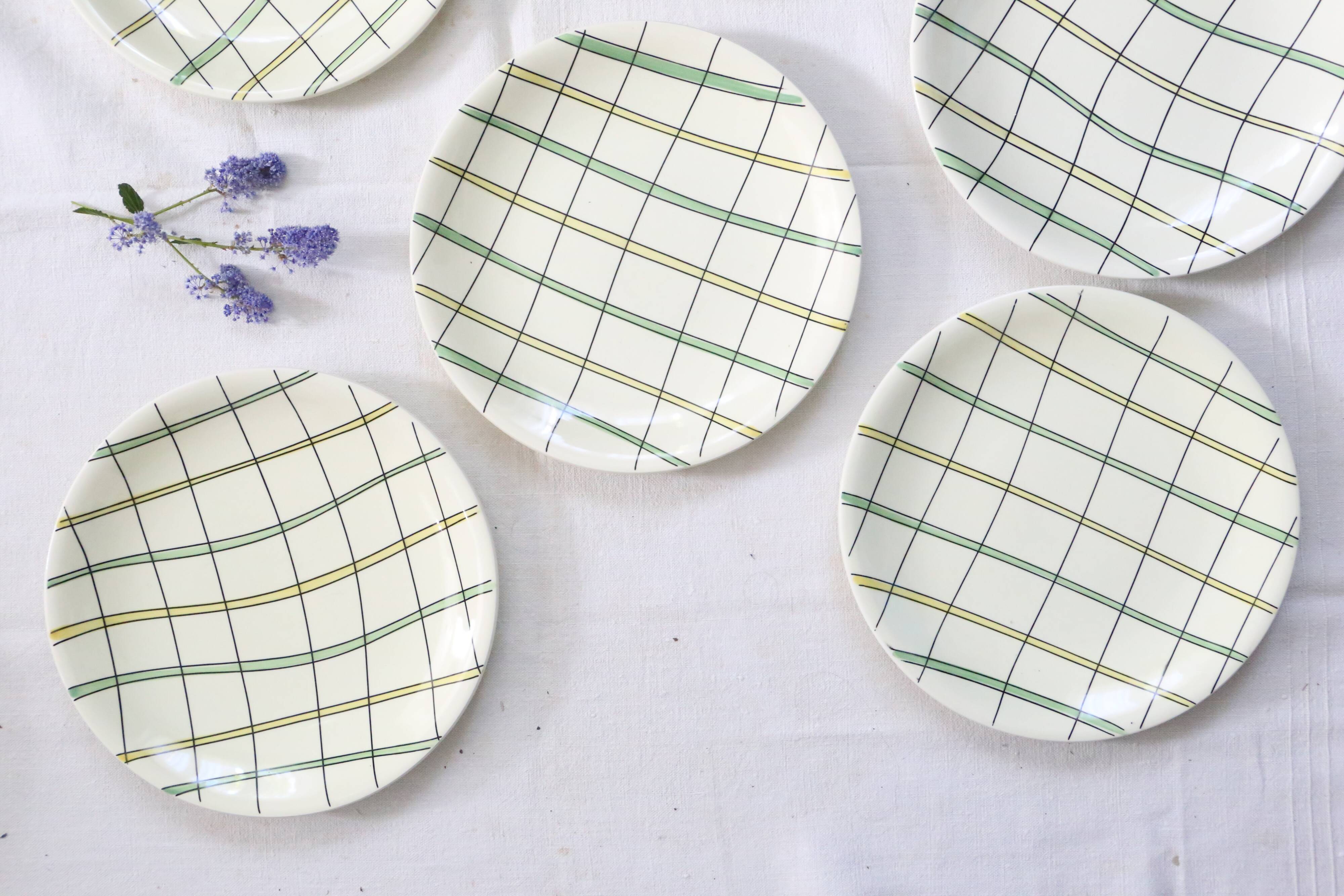 Set of 6 flat plates Salins, Yves pattern, vintage French